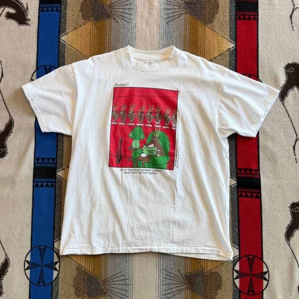Vintage 90s Rubes Comic Rudolph Christmas T-Shirt Size XL Funny Single Stitch